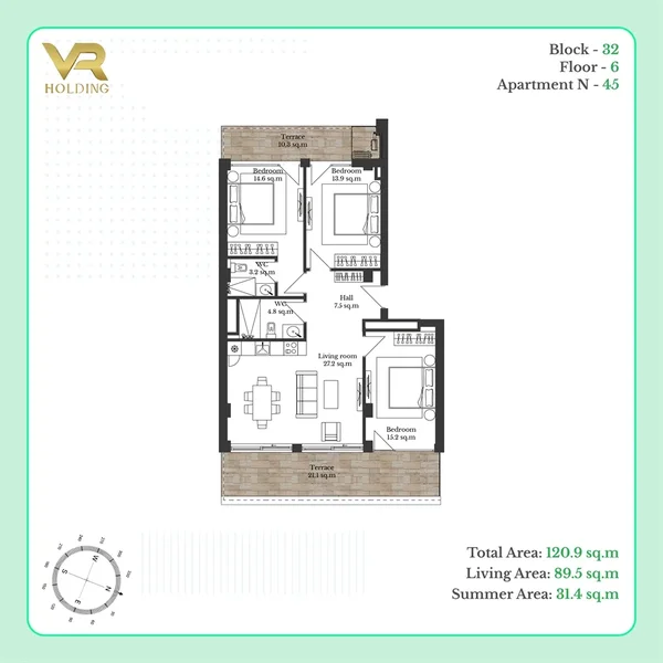 Планировка 3+1, ЖК VR Krtsanisi Resort Residence